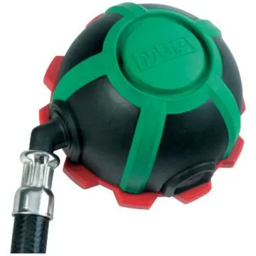 MSA AutoMaXX lung demand valve, green and black housing with red protective ring, MSA branding and swivel connection
