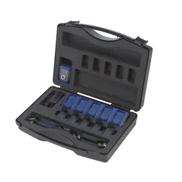 TSI OmniWear Noise 5 device kit in storage case with CEL-120 calibrator, five dosimeters, boots with shoulder clips and PSU