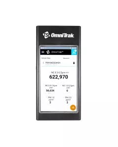 TSI OmniTrak™ Smart Station showing real-time PM data on a touchscreen, ideal for IAQ, occupational hygiene, and gas monitoring.