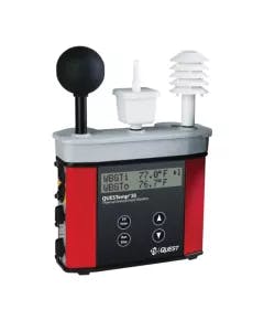 TSI QUESTemp 36 Heat Stress Monitor with WBGT measurement, IP54 rating, black globe sensor, and humidity monitoring for workplace safety.