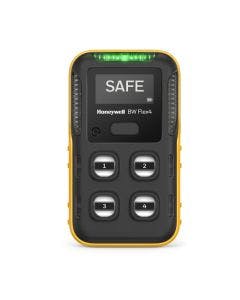 Black and yellow BW Flex4 Multi Gas Detector with 4 sensors and monochrome display.