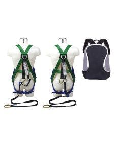 Th Abtech combination harness kit includes a single point harness, combi lanyard (used as either a fall arrest or a restraint lanyard), karabiners and a kit bag.