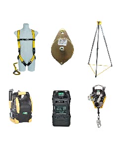 MSA Confined Space Kit - featuring a harness, a pulley, a tripod, a winch, an ALTAIR 5X, and a workman rescuer