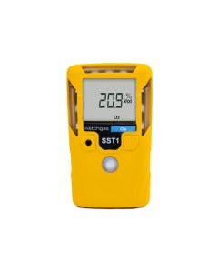 Yellow watchgas single gas detector with 20.9% volume oxygen displayed.