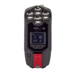 Blackline Safety G7c Multi-Gas Detector with display showing gas levels for CO, H₂S, O₂, and LEL, featuring a compact, rugged design with visible gas sensor ports and a bright red emergency latch.