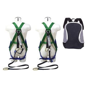 Th Abtech combination harness kit includes a single point harness, combi lanyard (used as either a fall arrest or a restraint lanyard), karabiners and a kit bag.
