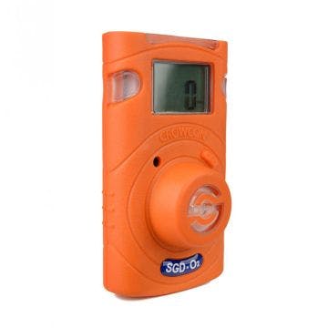 Crowcon Clip for oxygen depletion and enrichment. Bright orange casing with a side-on view. 