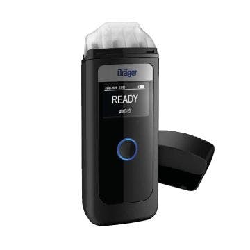 Black portable Drager handheld breathalyser with mouthpiece and cap