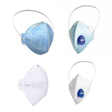 Drager X-plore disposable masks for FFP2 and FFP3. White masks for FFP3 and Blue for FFP2