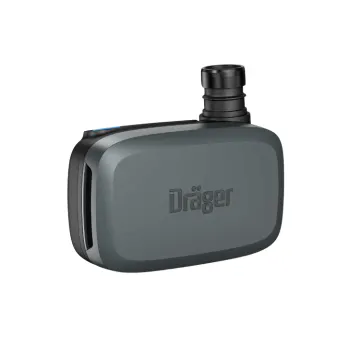 Dräger X-plore 8300 powered air-purifying respirator (PAPR) front view showing compact blower unit with filter connection port