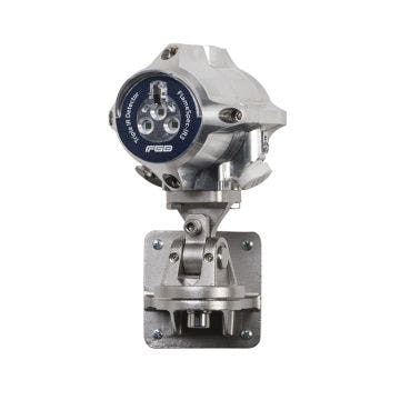 Stainless steel flame detector from FGD with blue label for 
 easy identification.