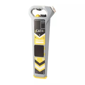 Radiodetection gCAT4+ cable avoidance tool and underground utility locator with ergonomic handle, used for detecting buried cables and pipes on construction sites