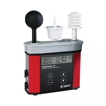 TSI QUESTemp 32 Heat Stress Monitor with WBGT measurement, IP54 rating, and black globe sensor for workplace heat safety