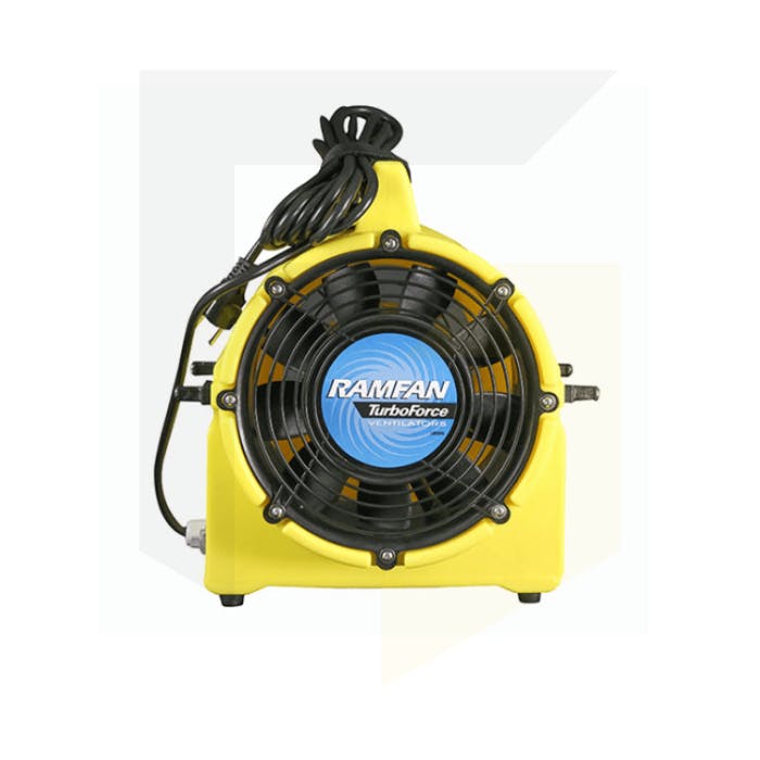 Ramfan UB20 Fan  Ventilator - non ATEX certified, face on with yellow casing. 