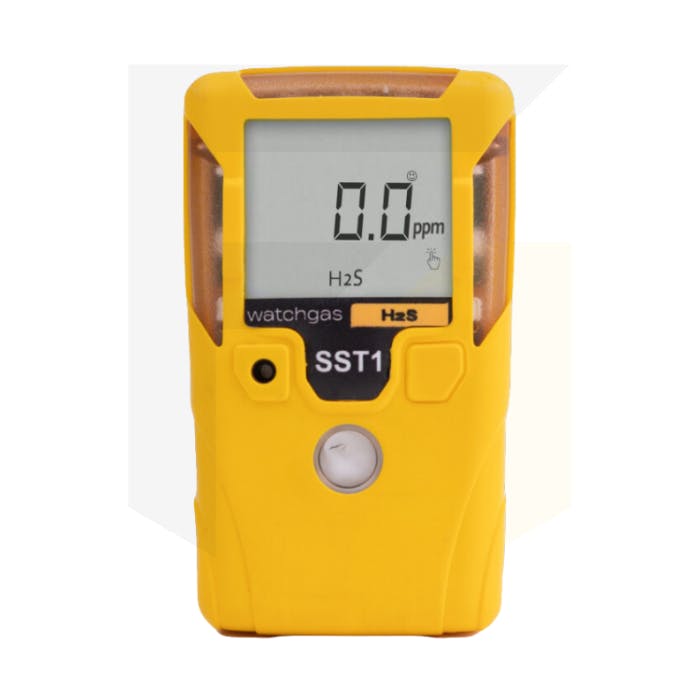 Yellow WatchGas SST1 Disposable Single Gas Detector with screen on