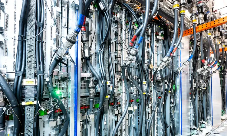 Data centre cabling and equipment protected by Merlin WLM water leak detection